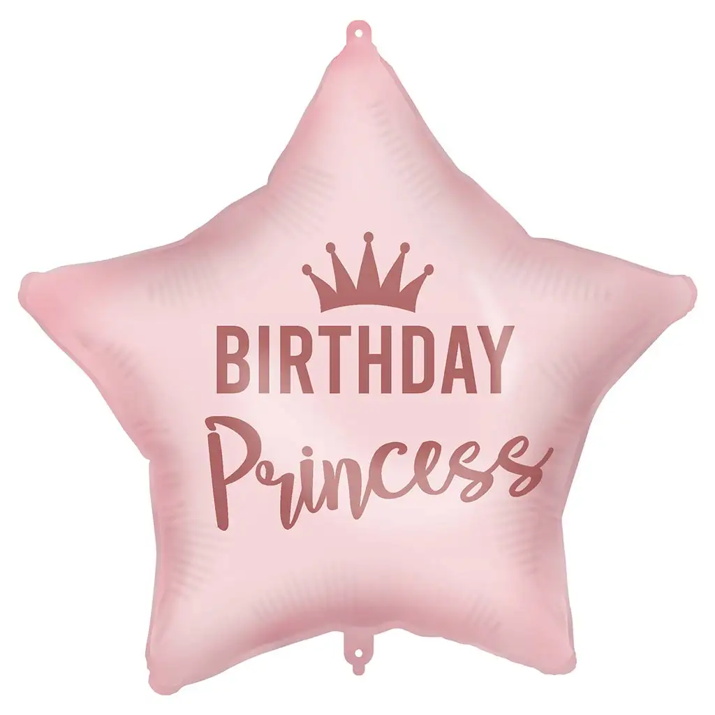 Geburtstags-Folienballon – mit der Aufschrift „Birthday Princess“, sternförmig, rosa, 46 cm