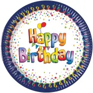 Bunte Geburtstag "Happy Birthday" beschriftete Pappteller 8er-Set 20cm.