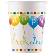 Bunte Luftballon-Geburtstagspappbecher mit "Happy Birthday"-Aufschrift, 200 ml, 8er-Set