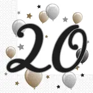 Elegante 20. Geburtstags-Papierserviette – 2-lagig, 33x33 cm, 20 Stück