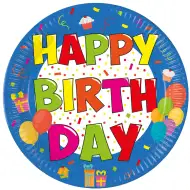 Fröhliche bunte Geburtstagspappteller mit "Happy Birthday" Aufschrift, 8er-Set