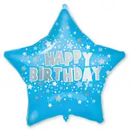 Geburtstags-Folienballon – Blauer Stern mit „Happy Birthday“-Aufschrift, 46 cm