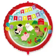 Geburtstags-Folienballon – mit „Happy Birthday“-Aufschrift, Bauernhoftier-Motiv, 46 cm