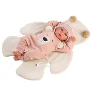 Llorens: Neugeborenes 36 cm weinendes Baby in pfirsichfarbenem Bärenanzug