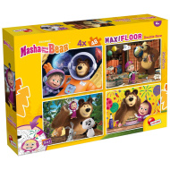 Masha und der Bär 2-in-1 Maxi-Bodenpuzzle und Malset, 4 x 48 Teile, 35x25cm – Lisciani