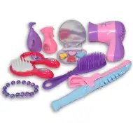 Rosa 9-teiliges Schönheitset mit Muschelspiel, Schminke, Kamm und Zubehör.