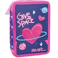 Space Heart: Ausklappbares rosa und lila zweistöckiges gefülltes Federmäppchen 15x21x5cm