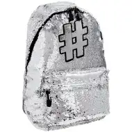 Spirit: Hashtag Silver glitzernder Schulranzen, Rucksack in Silberfarbe 41x32x21cm