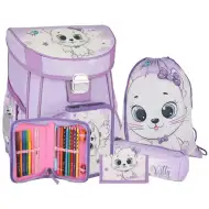 Spirit: Weißer Katzen-Schulranzen, Rucksack 5-teiliges Set 38x17x28cm