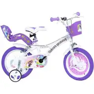Unicorn Academy 16” Kinderfahrrad mit Korb und Puppensitz in Lila-Weiß – Dino Bikes Fahrrad
