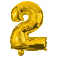 Zahlreiche Folienballons in Goldfarbe – Zahl 2, 32 cm