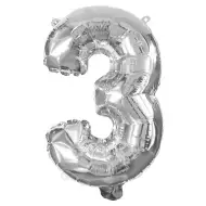 Zahlreiche Folienballons in Silber – Zahl 3, 32 cm