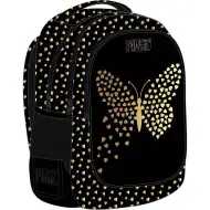 Luna: Must schwarzer Rucksack mit Schmetterlingen, 3 Fächer, 32x18x43cm