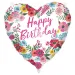 Geburtstags-Folienballon – mit der Aufschrift „Happy Birthday“, herzförmig, mit Blumenmuster, 46 cm