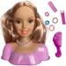 Kämmbarer blonder Langhaarpuppenkopf mit Lockenwicklern und Zubehör.