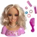 Kämmbarer blonder Langhaarpuppenkopf mit Perlenkette und Zubehör.