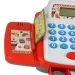 Weiß-rote elektronische Registrierkasse mit Geräuschen, Produkten und Spielgeld 25x10x14cm