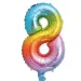 Zahlreiche Folienballons in metallischem Regenbogenfarben – Zahl 8, 34 cm